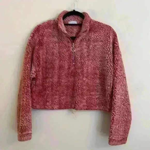 Warm And Cozy Lifestyle 3/4 Zip Pink Cropped Pullover Sherpa Fleece Size M - Picture 1 of 7